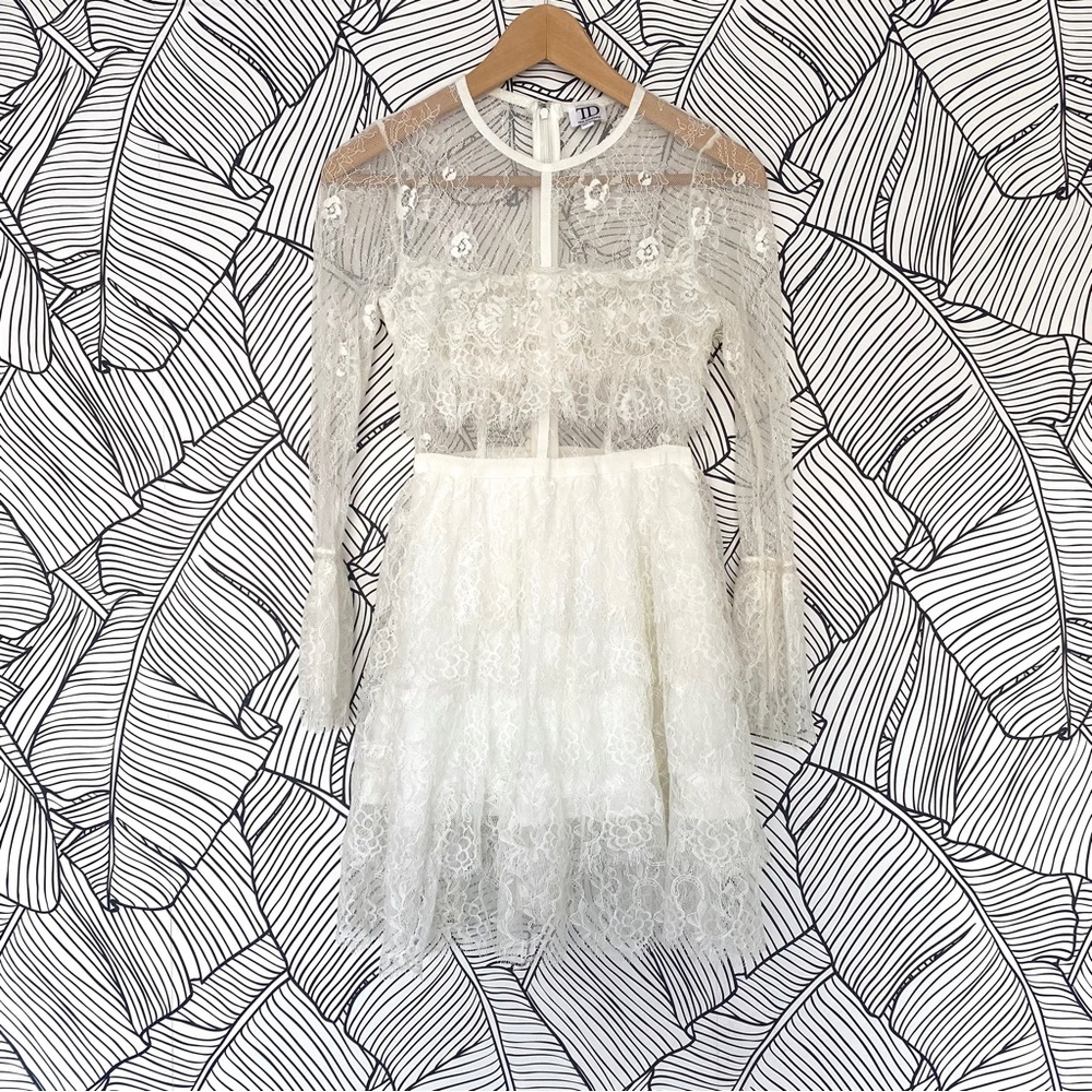 True Decadence White Lace Ruffle Mini Dress - Picture 1 of 7